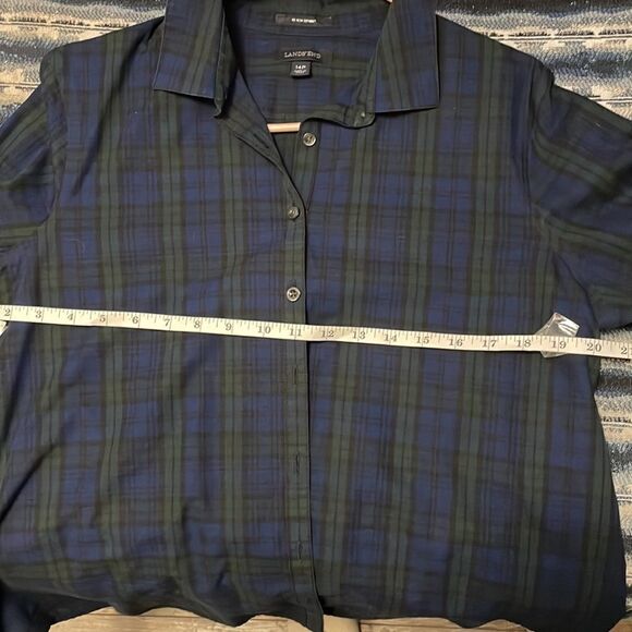 Banana Republic blue/green plaid blouse size 14P - Picture 7 of 9
